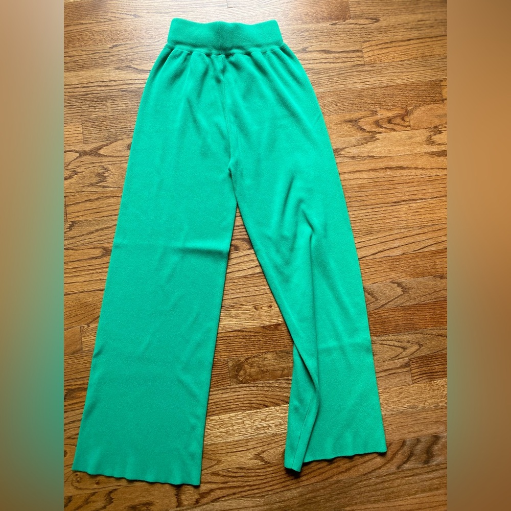 RIVR Green High Waisted Wide Leg Pants Stretch Knit Pull On Size S - Picture 13 of 13